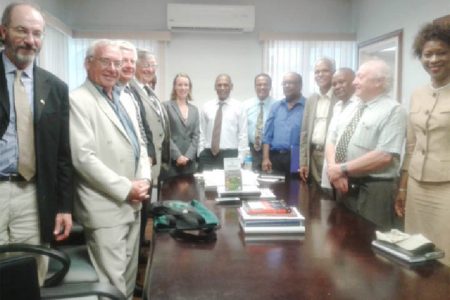 Agriculture Minister Dr. Leslie Ramsammy (seventh from right) and Canadian High Commissioner Dr Nicole Giles (eighth from right) flanked by Canadian farmers and IICA’s Representative in Canada Audia Barnette
