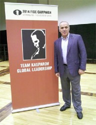Garry Kasparov at the launch of his  2014 FIDE campaign for President of the World Chess Federation.