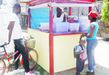 Denisha speaking to customers at her roadside snacketteDenisha speaking to customers at her roadside snackette