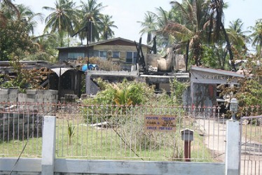 The remains of the home after the fire early yesterday morning.  