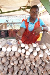 A vendor selling cassava at the Merriman Mall