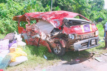The mangled minibus after the accident (Photo by Arian Browne) 