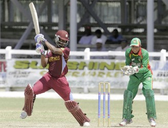 Shimron Hetemyer on the attack during his innings of 62