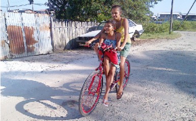 These two ladies were returning home on their bicycle from a nearby shop