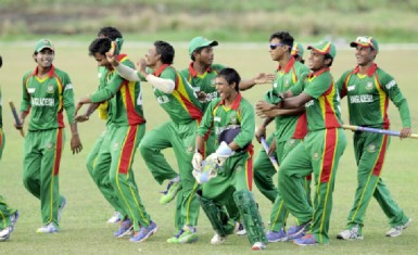 The Bangladesh team celebrate winning the series against the West Indies U19 team yesterday at the Everest Cricket Club ground. (Photo courtesy of West Indies Cricket Photostream) 