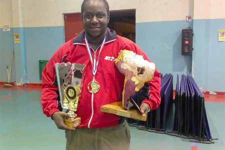 Christopher Franklin, the most outstanding player at the just concluded French Guiana League with his spoils.