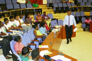 Agriculture Minister Dr Leslie Ramsammy during his address to students at the forum 