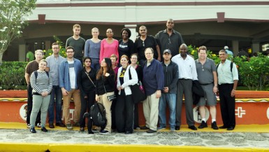 The George Washington University Hospital is on a medical outreach to Guyana. The 21-member specialised team arrived in Guyana on Saturday, October 19th. The team consists of Urologists, Anesthesiologists, General Surgeons and Nurses and will be in Guyana for approximately seven days. Here the team poses for a photo. (Ministry of Health photo)