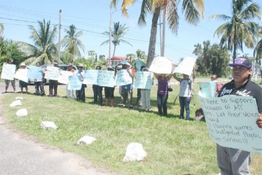 Protestors outside of the International Conference Centre lending support to their various toshaos. 