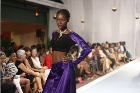 Royal: A regal model at last night’s first runaway event at Guyana Fashion Weekend (Photo by Arian Browne)