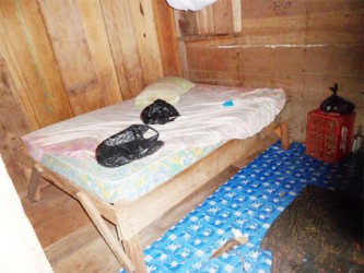 The inside of one of the crudely built rooms of a kayamoo in the interior.