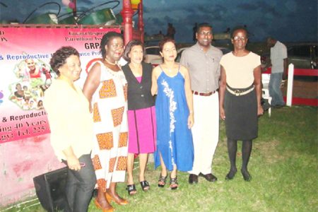 From left: Reverend Maureen Massiah, Chief Medical Officer Dr Shamdeo Persaud, President of GRPA Pamela Nauth, First Lady Deolatchmie Ramotar, UNFPA representative Patrice La Fleur and GRPA Executive Director of GRPA Patricia Bisnauth at Sunday’s event.
