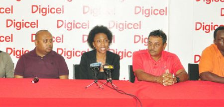  From left, Digicel Head of Sales, Nalini Vieira, Vice-President of the Lusignan Golf Club (LGC) Dave Mohamed, Digicel’s Head of Marketing Jacqueline James, 2011 Digicel Open winner Raj Kumar and Events Sponsor Manager Gavin Hope. (Orlando Charles photo) 