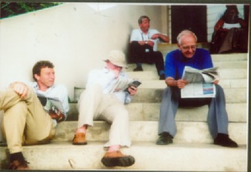 From right in foreground are David de Caires, Miles Fitzpatrick and Mike Atherton at the Plumpton race course