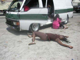 Actresses performing during the simulation of an accident at the launch of National Road Safety Month yesterday.  