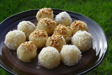 Laddoo with Coconut & Almond garnish (Photo by Cynthia Nelson)