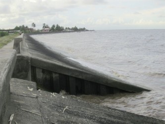 BK International was contracted to rehabilitate sections of the seawall from Uitvlugt to Den Amstel. This portion of the wall is located at the Stewartville koker. The majority of the work consisted of tarring cracks and wall strengthening, including adding to the grouted boulder slope.