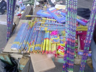 These flares and other such items were publicly displayed in the Robb Street area near Bourda Market. The vendor told this newspaper that while no squibs, firecrackers or other such pyrotechnics were publicly displayed, they could be produced upon demand