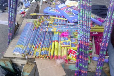 These flares and other such items were publicly displayed in the Robb Street area near Bourda Market. The vendor told this newspaper that while no squibs, firecrackers or other such pyrotechnics were publicly displayed, they could be produced upon demand