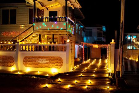 Path of light: A residence in Delph Street, Campbellville well lit for Diwali on Sunday night (Photo by Kester Clarke)
