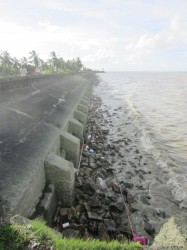 BK International did rehabilitation works at Uitvlugt, including adding to pre-existing riprap and partial heightening of the wall as well as ensuring that the wall was structurally sound. Residents said that job was well done but complained that clogged drains do cause minimal flooding when overtopping occurs.  