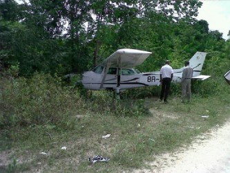 The damaged ASL plane at Kwakwani yesterday
