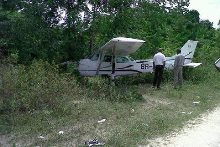 The damaged ASL plane at Kwakwani yesterday

