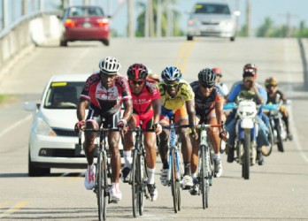 Action during yesterday’s second stage of this year’s seventh annual five-stage cycling road race. (Orlando Charles photo) 