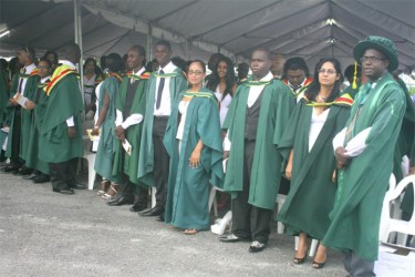 About to graduate: Graduands under a tent 