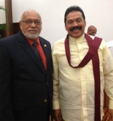 President Donald Ramotar with Sri Lankan President Rahinda Rajapaksa at the conference (Photo courtesy of Ministry of Foreign Affairs)