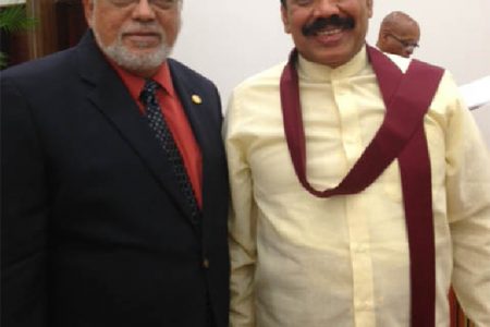 President Donald Ramotar with Sri Lankan President Rahinda Rajapaksa at the conference (Photo courtesy of Ministry of Foreign Affairs)