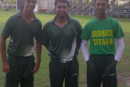 The three match-winners for Everest, Tagenarine Chanderpaul, Ryan Ramdass, centre and Troy Gonsalves, right.