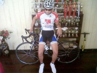 Junior star cyclist, Raul Leal about to go riding yesterday.