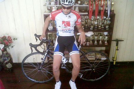 Junior star cyclist, Raul Leal about to go riding yesterday.