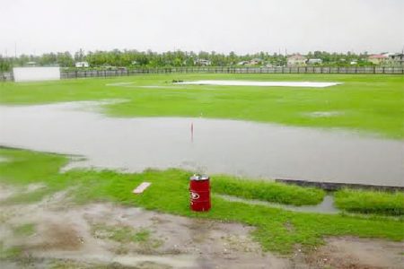 The waterlogged Enmore Community Centre Ground yesterday 
