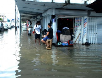 Innundated: This Chinese-run Regent Street store was one of many visited by  flood waters on Wednesday