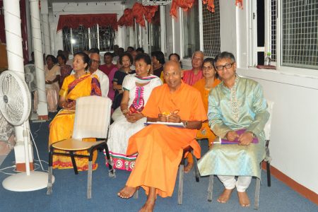 Guest Speaker at the Satsangh  on Tuesday, Swami Aksharanda (left) in front row