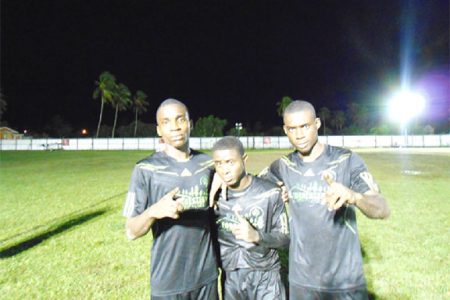 Den Amstel Porknockers goal scorers from left to right- Delon Lanferman, Trayon Bobb and Andre Hector