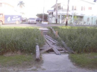 The deplorable Middleton Street foot bridge residents are forced to cross regularly. 