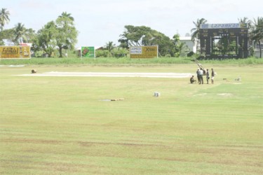 The soggy outfield at the Everest Cricket Ground 