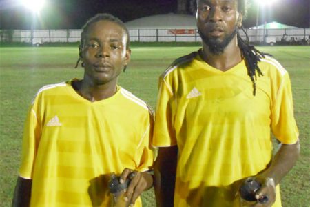 BV/Triumph United scorers from left to right Akin Curry and Delroy Dean
