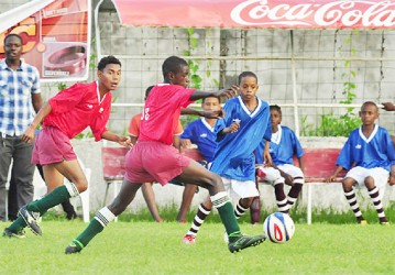 Caption Action during North Georgetown’s win over Patentia Secondary yesterday at the GFC ground. (Orlando Charles photo) 