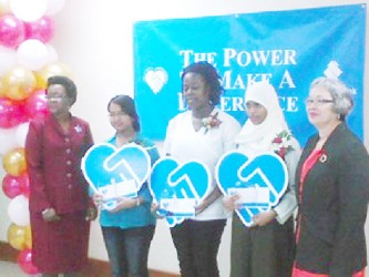 (From left to right) Denise Hobbs, Republic Bank (Guyana) General Manager – Corporate Management Services (left), Salma Majeed, Jonelle James, Yogeeta Persaud and Patricia Plummer, Republic Bank (Guyana) General Manager- Credit. 
