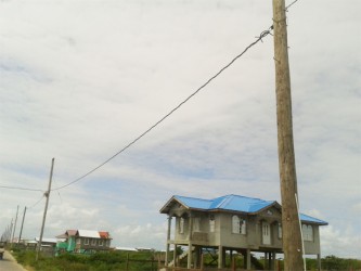 A section of the area strung with wires