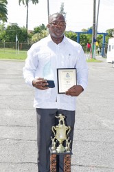Detective Inspector Mitchell Caesar won the Best Cop of the Year award yesterday at the Guyana Police Force’s Awards Ceremony. (Arian Browne photo) 