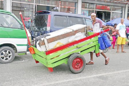 Cool down cart: Coconut water vendor rolls his cart – complete with fridge – along Robb Street. (Photo by Arian Browne)