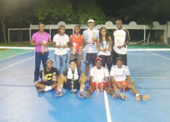  The successful players following the conclusion of the Trophy Stall doubles tournament which ended recently at the Le Ressouvenir Tennis Club courts. 