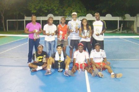  The successful players following the conclusion of the Trophy Stall doubles tournament which ended recently at the Le Ressouvenir Tennis Club courts.