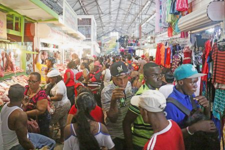 The Christmas shopping crush in Stabroek Market today.