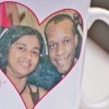 The faces of Hema Bassant, who committed suicide yesterday by setting herself ablaze, and her husband Sean Collymore are depicted on this teacup.